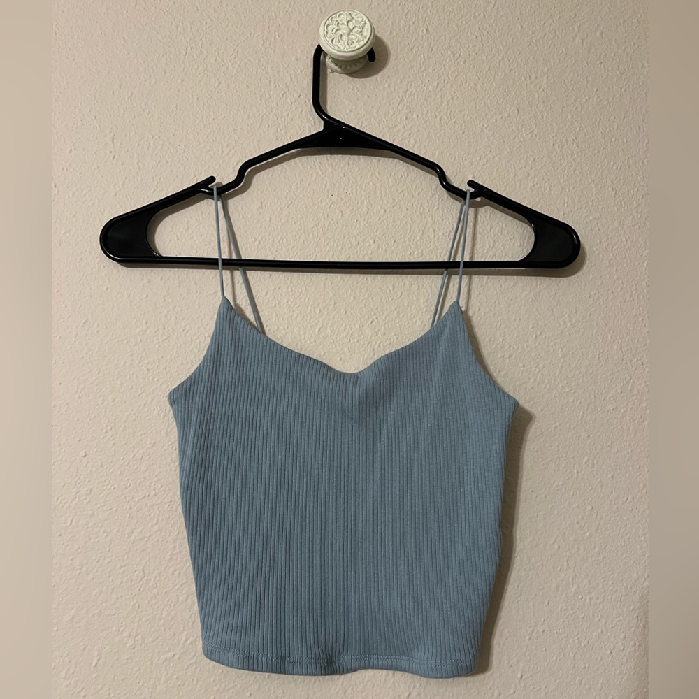 Garage light blue ribbed tank top